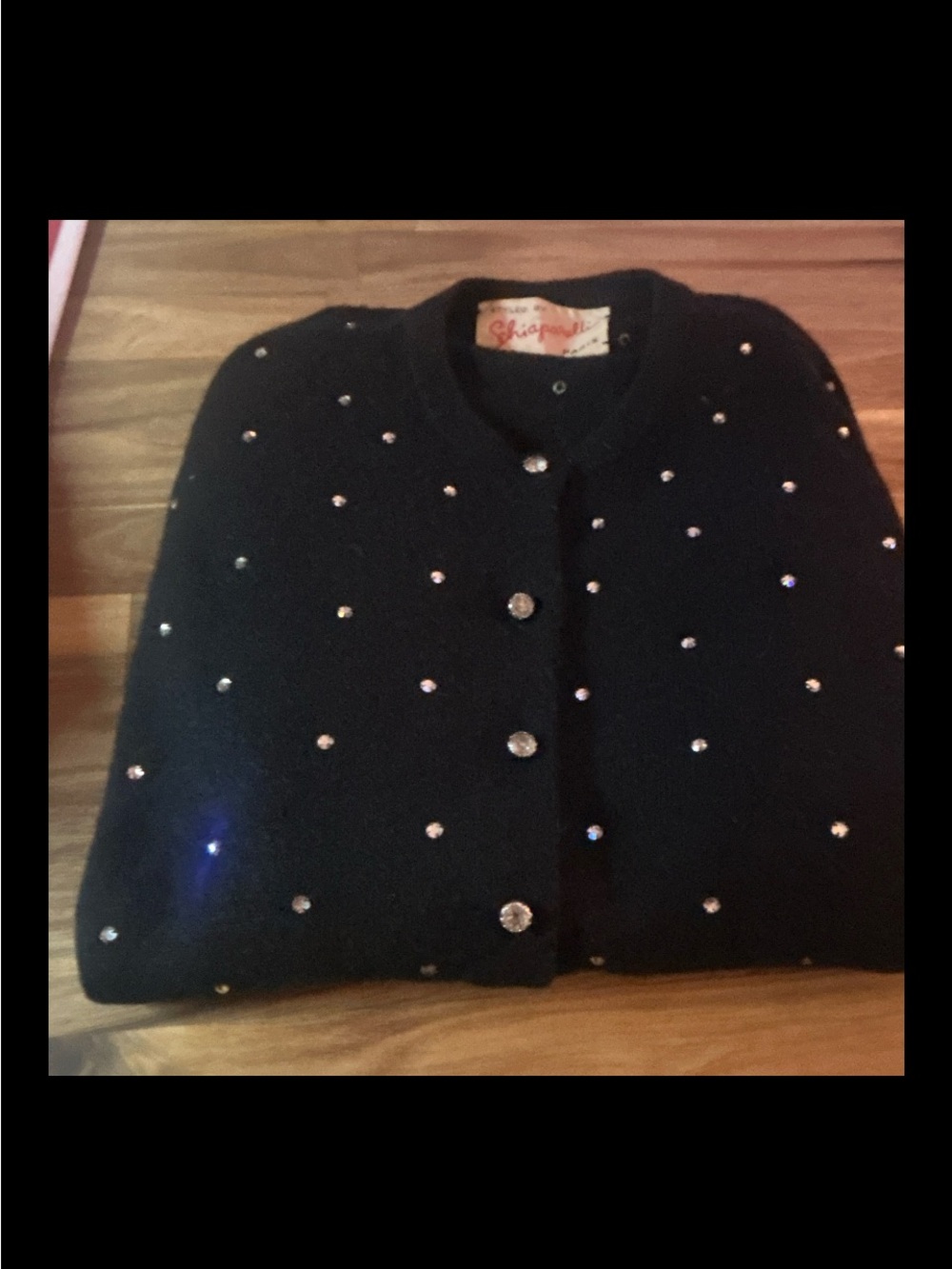 Black Crewneck Sweater with Rhinestone Stud Details